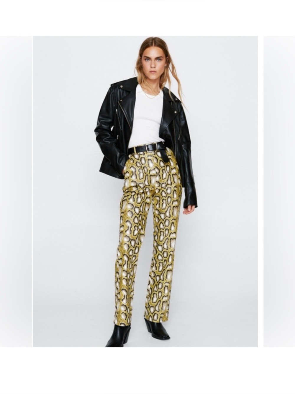 Nasty Gal Faux Snake Print Wide Leg Pants - Yellow & Black - Size 4